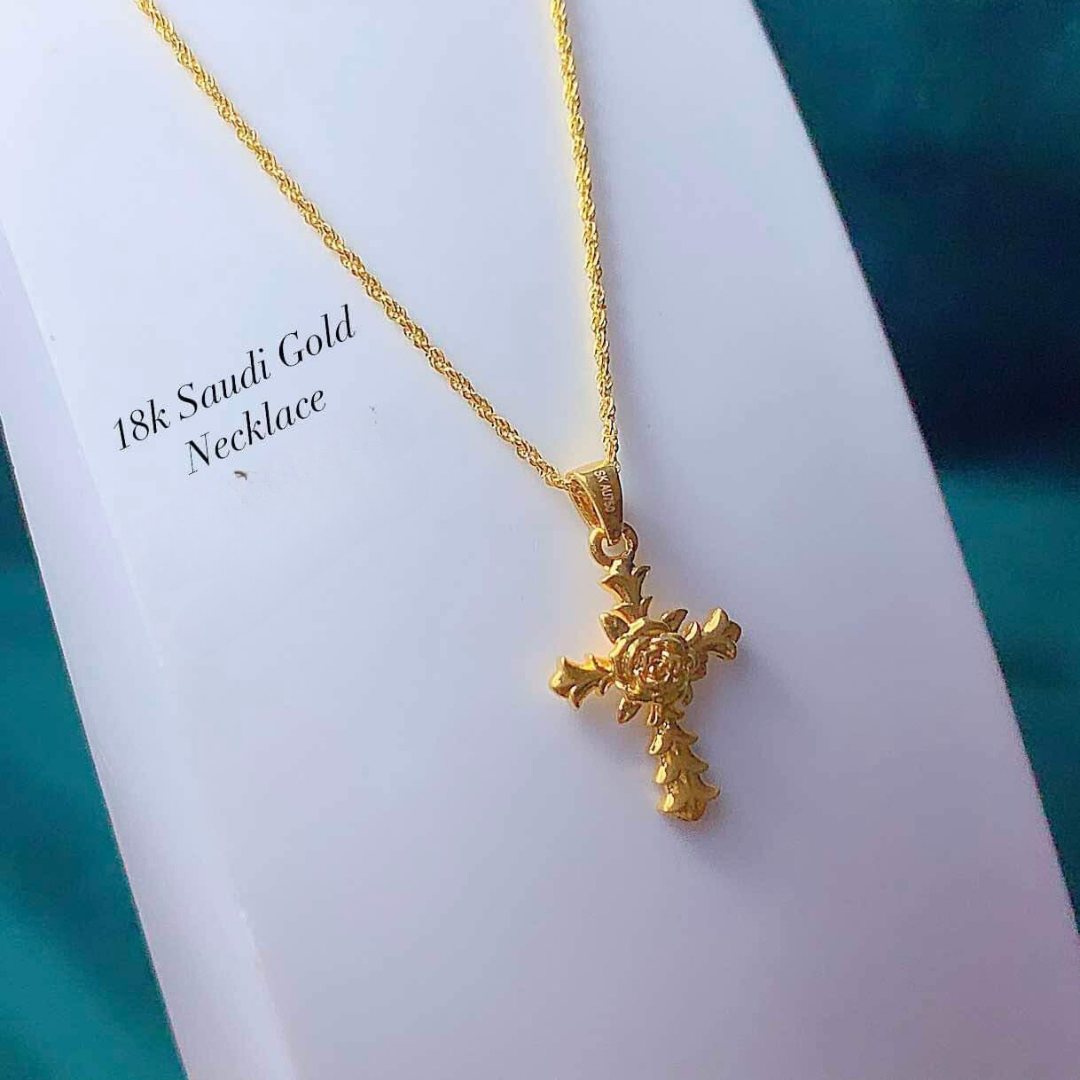 #6 Rose Cross Pendant Only Ampaw 18k Saudi Gold