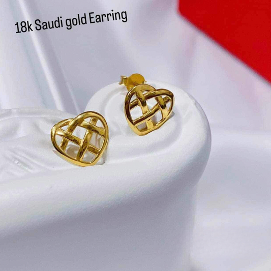 Heart studs earrings solid 18k saudi gold