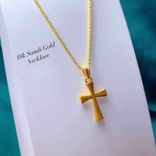 #5 Cross Necklace Set Pendant & Chain 18k Saudi Gold