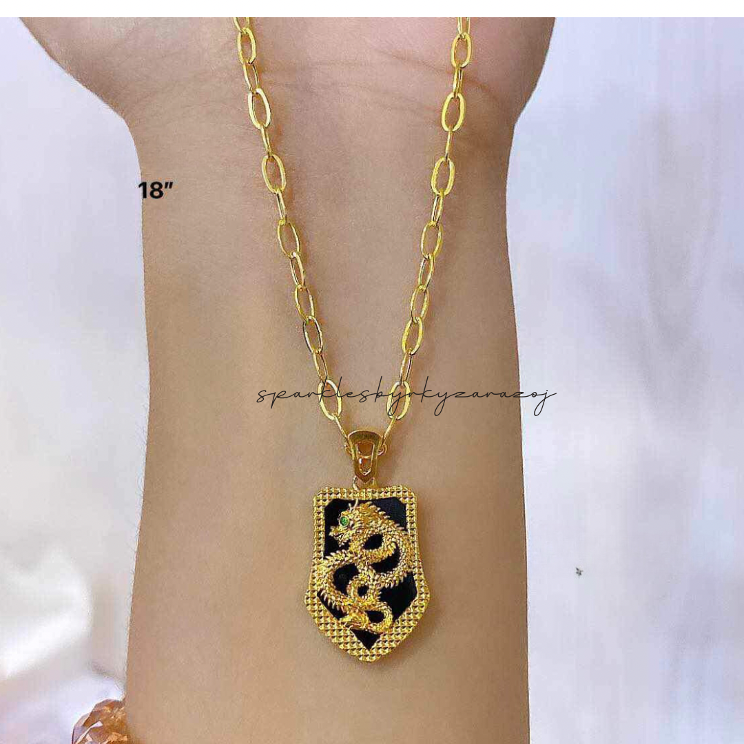 Set Dragon Arrow  chain & Pendant Necklace 18k Saudi Gold