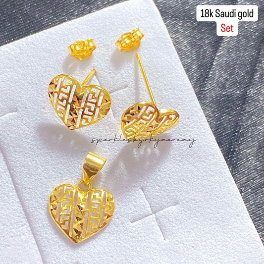 Fendi Heart Set Earrings & Pendant 18k Saudi Gold