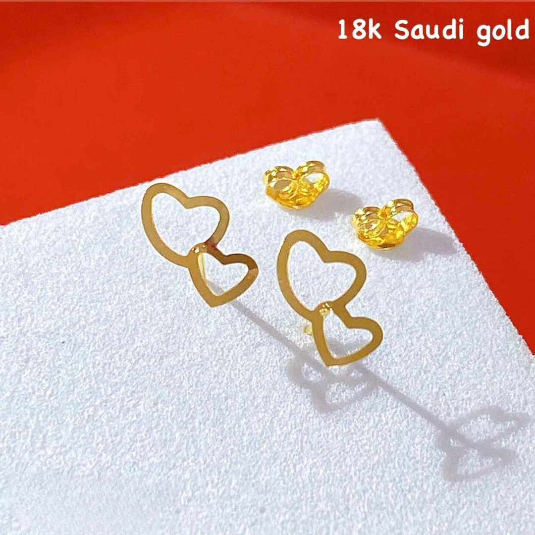 Twin Heart Earrings 18k Saudi Gold