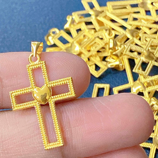 #16 Golden Heart Cross Pendant Solid 18k Saudi Gold