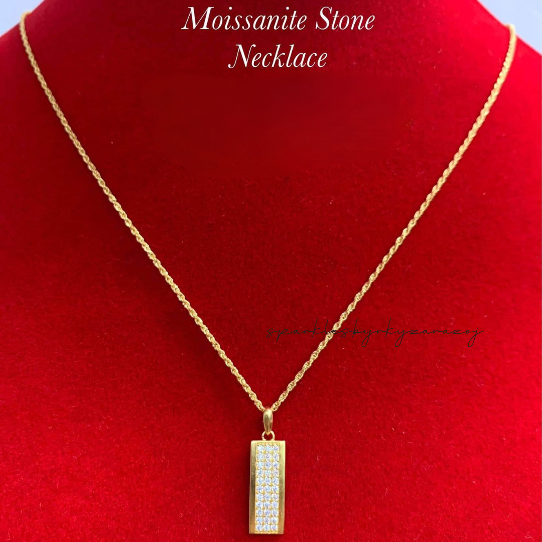 Rectangle Style Moissanite Stone Necklace Set Chain & Pendant 18k Saudi Gold