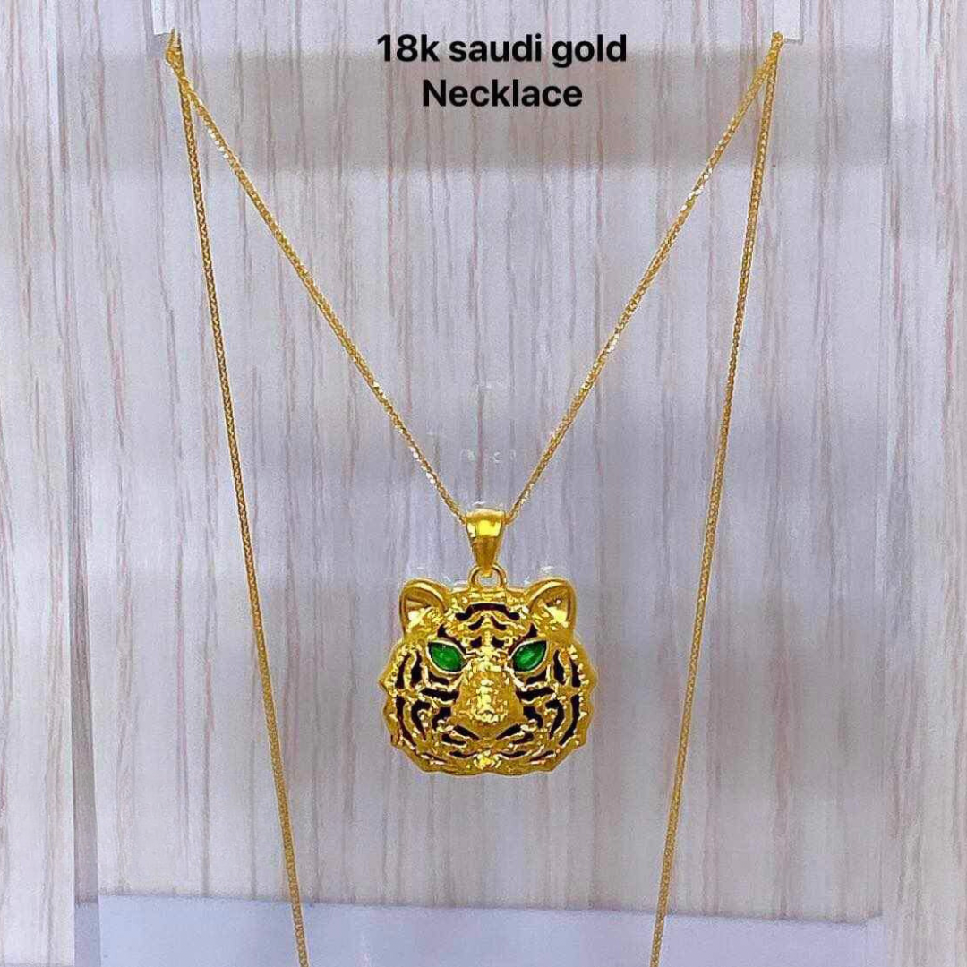 Set Tiger Head Chain & Pendant Necklace Ampaw 18k Saudi Gold