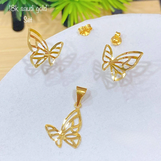 Brass Butterfly Set Pendant & Earrings 18k Saudi Gold