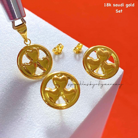 Steering wheel Set Pendant & Earrings 18k Saudi Gold