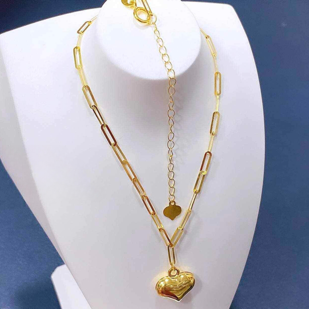 Paperclip Heart Necklace Solid 18k Saudi Gold