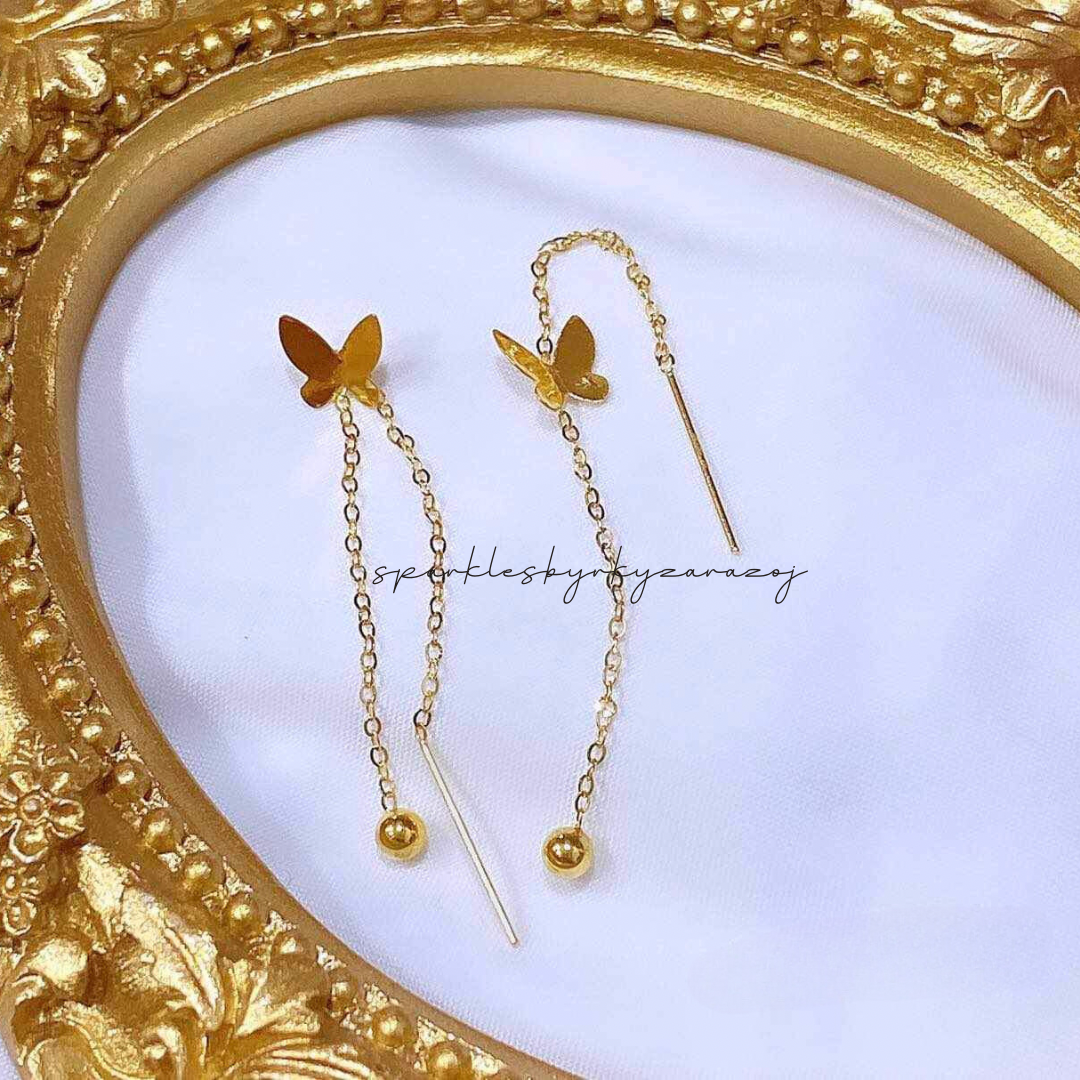 Station butterfly earrings solid 18k saudi gold