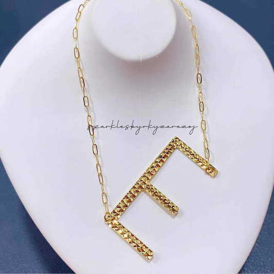 Letter E Diacut Necklace Solid 18k Saudi Gold