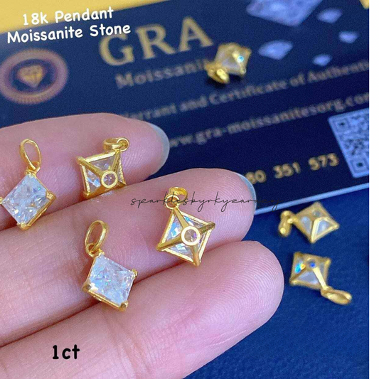 Diamond Shape Moissanite Stone Pendant 18k Saudi Gold