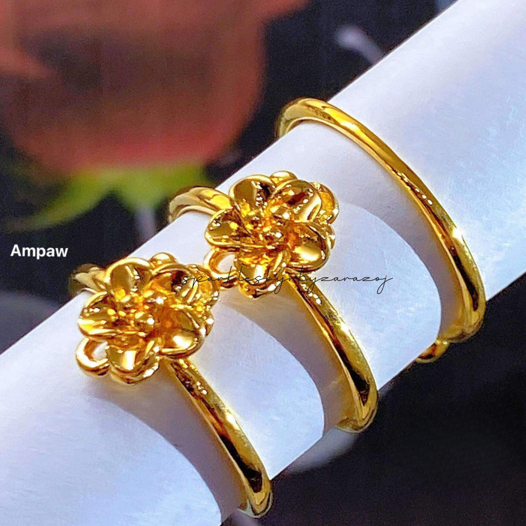 Flower Ring Ampaw 18k Saudi Gold