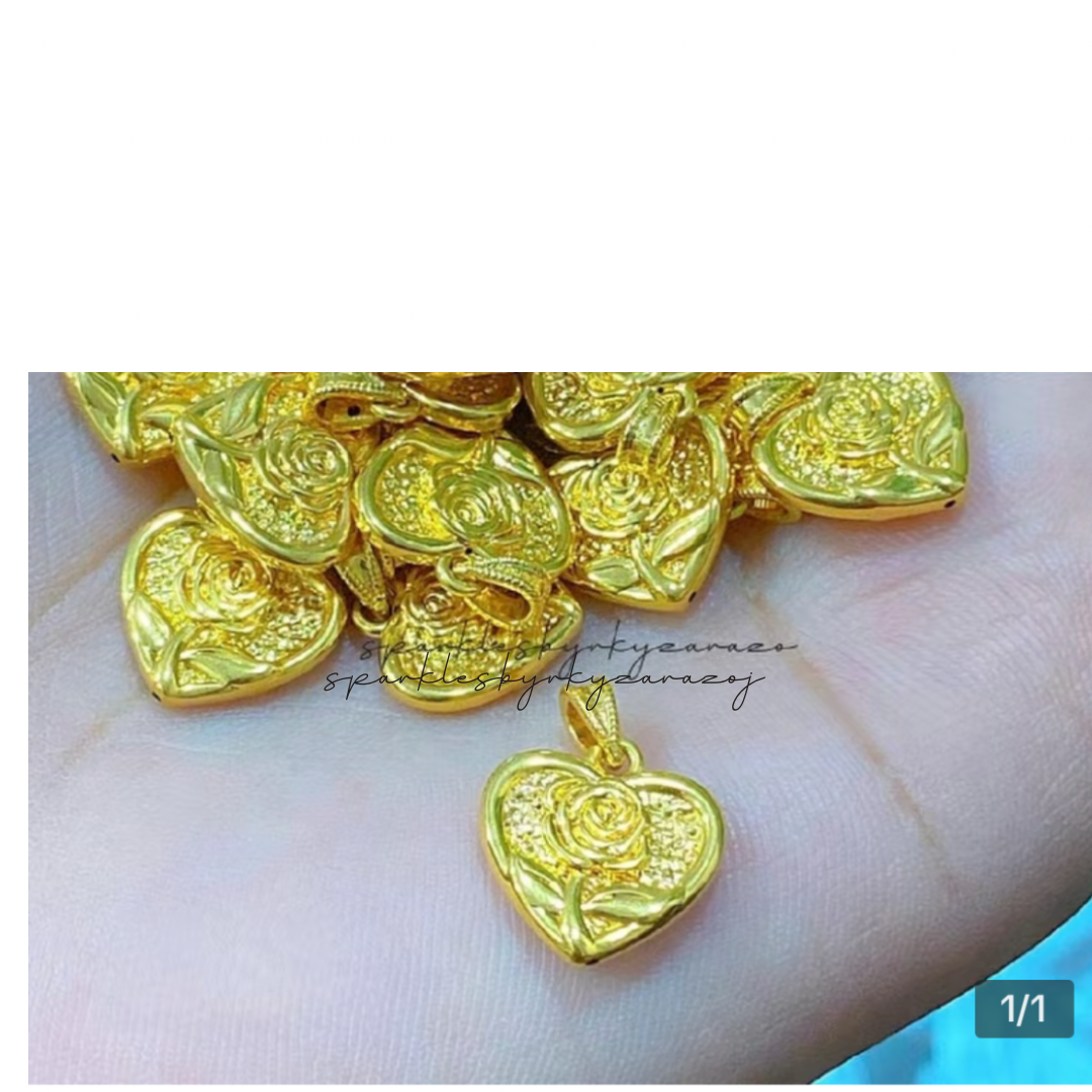 Ampaw Rose Heart Pendant 18k Saudi Gold