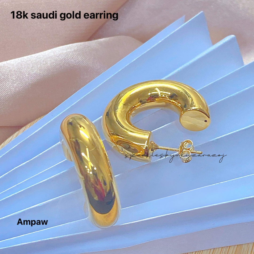 Plain C Style Earrings Ampaw 18k Saudi Gold