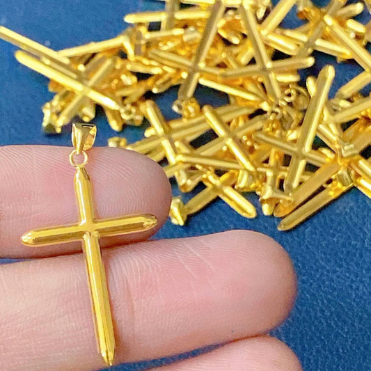 #2 Golden Plain Cross Pendant Solid 18k Saudi Gold