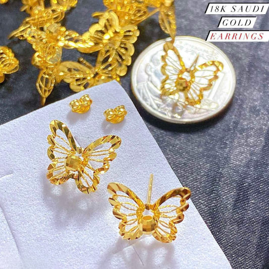 Elegant Butterfly Earrings 18k Saudi Gold