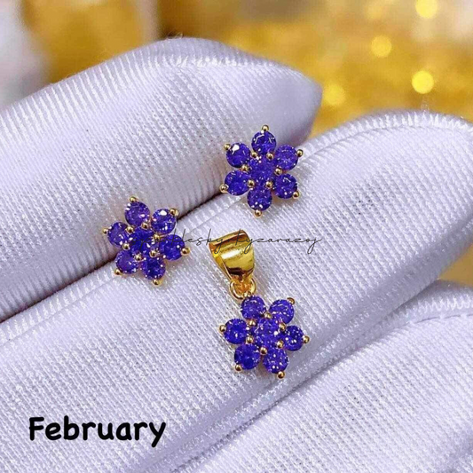 Set February Birthstone Solid 18k Saudi Gold