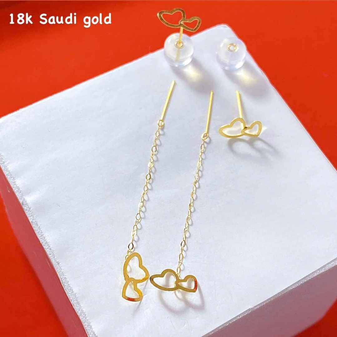 Twin Heart Tictac Earrings 18k Saudi Gold