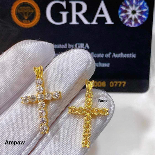 Cross Pendant with Diamond Stone Ampaw 18k Saudi Gold