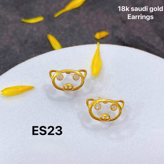 Piggy Face Earrings Solid 18k Saudi Gold