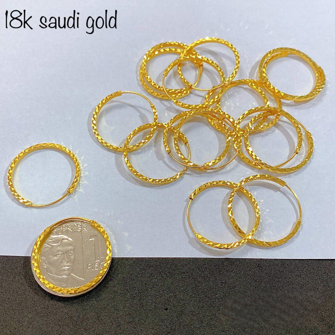 Diacut Hoop Earrings 18k Saudi Gold