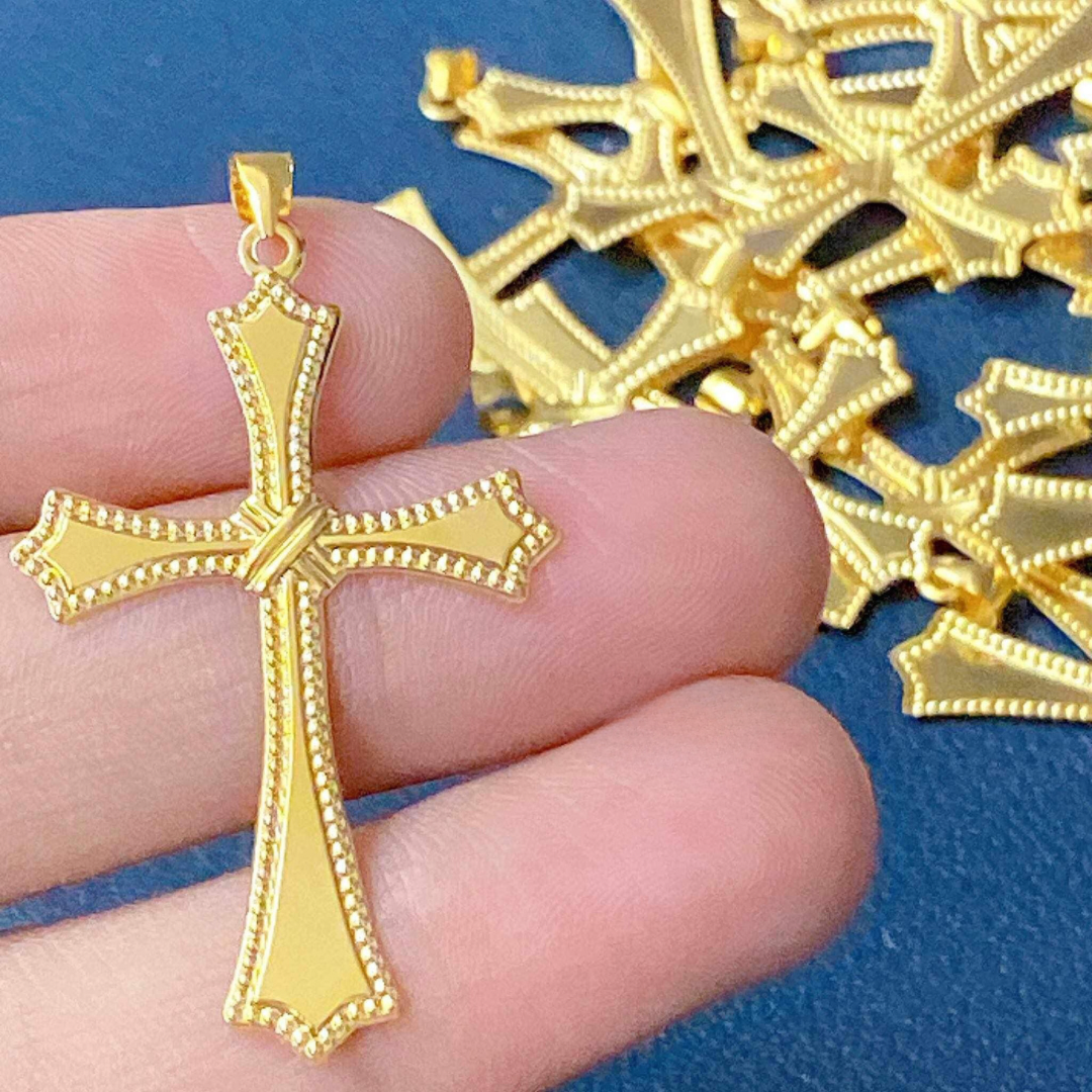 #27 Golden Cross Pendant Solid 18k Saudi Gold