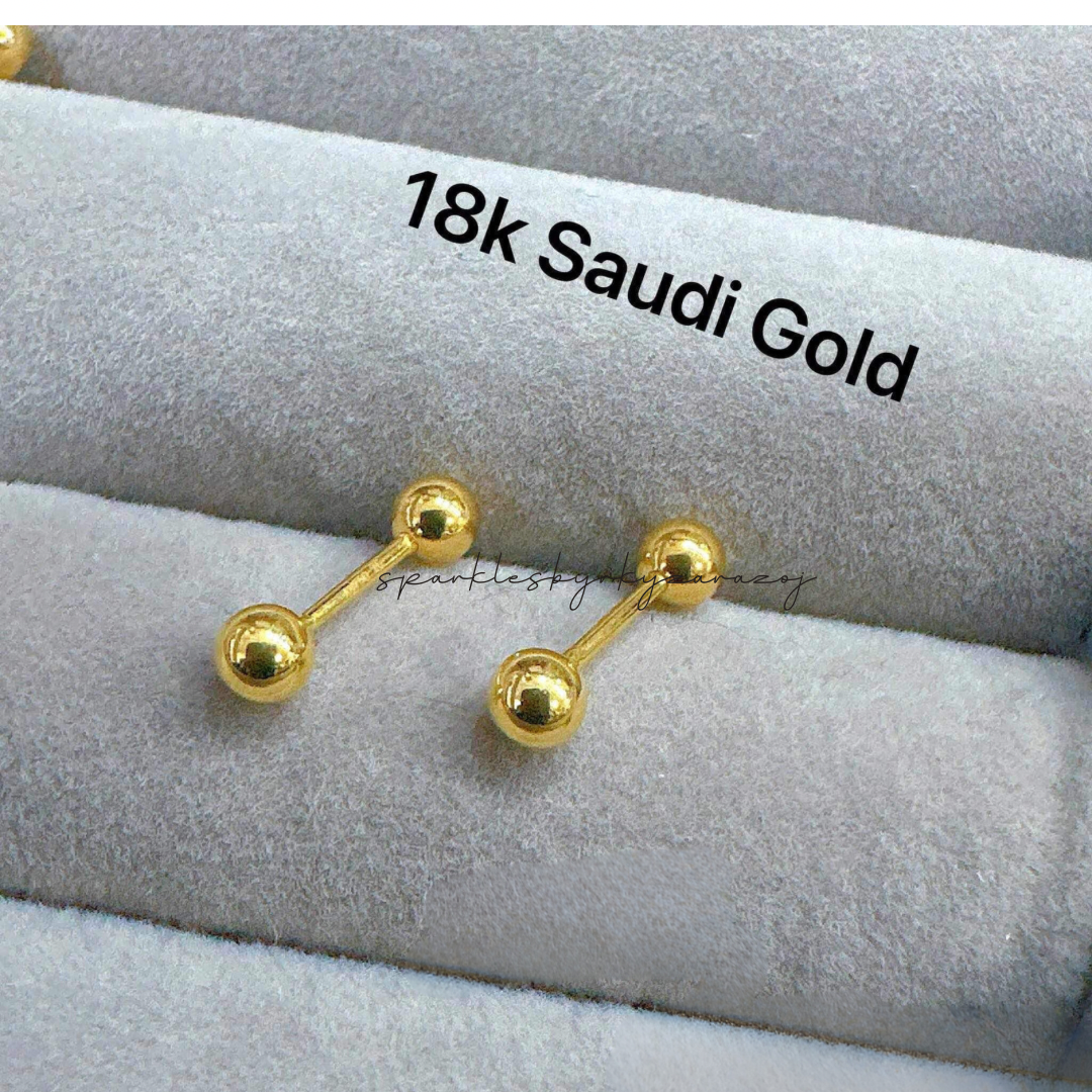 Double - sided ball earrings solid 18k saudi gold