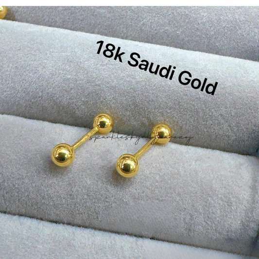 Double - sided ball earrings solid 18k saudi gold