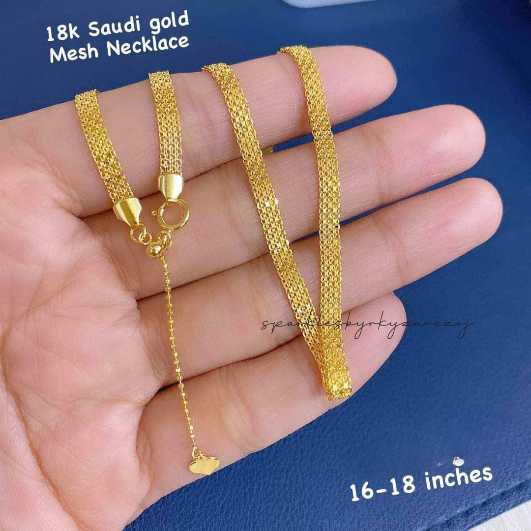 Flat Chain Mesh Necklace Solid 18k Saudi Gold