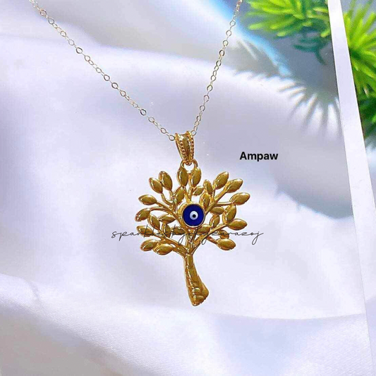 Set Golden Palay Chain & Pendant With Evil Eye Ampaw 18k Saudi Gold