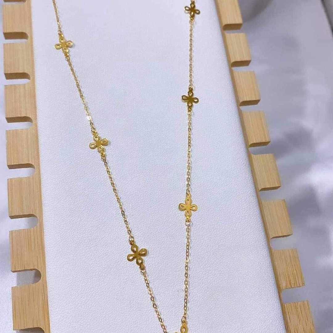 Station Flower Necklace Solid 18k Saudi Gold