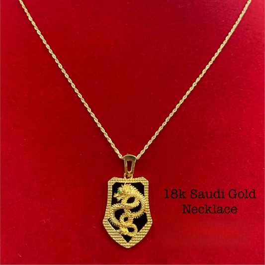 Dragon Onyx Necklace Set Pendant & Chain 18k Saudi Gold