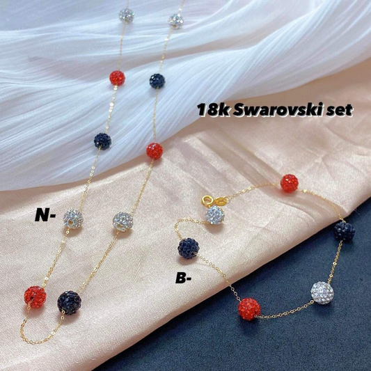 Assorted Swarovski Set Necklace & Bracelet 18k Saudi Gold