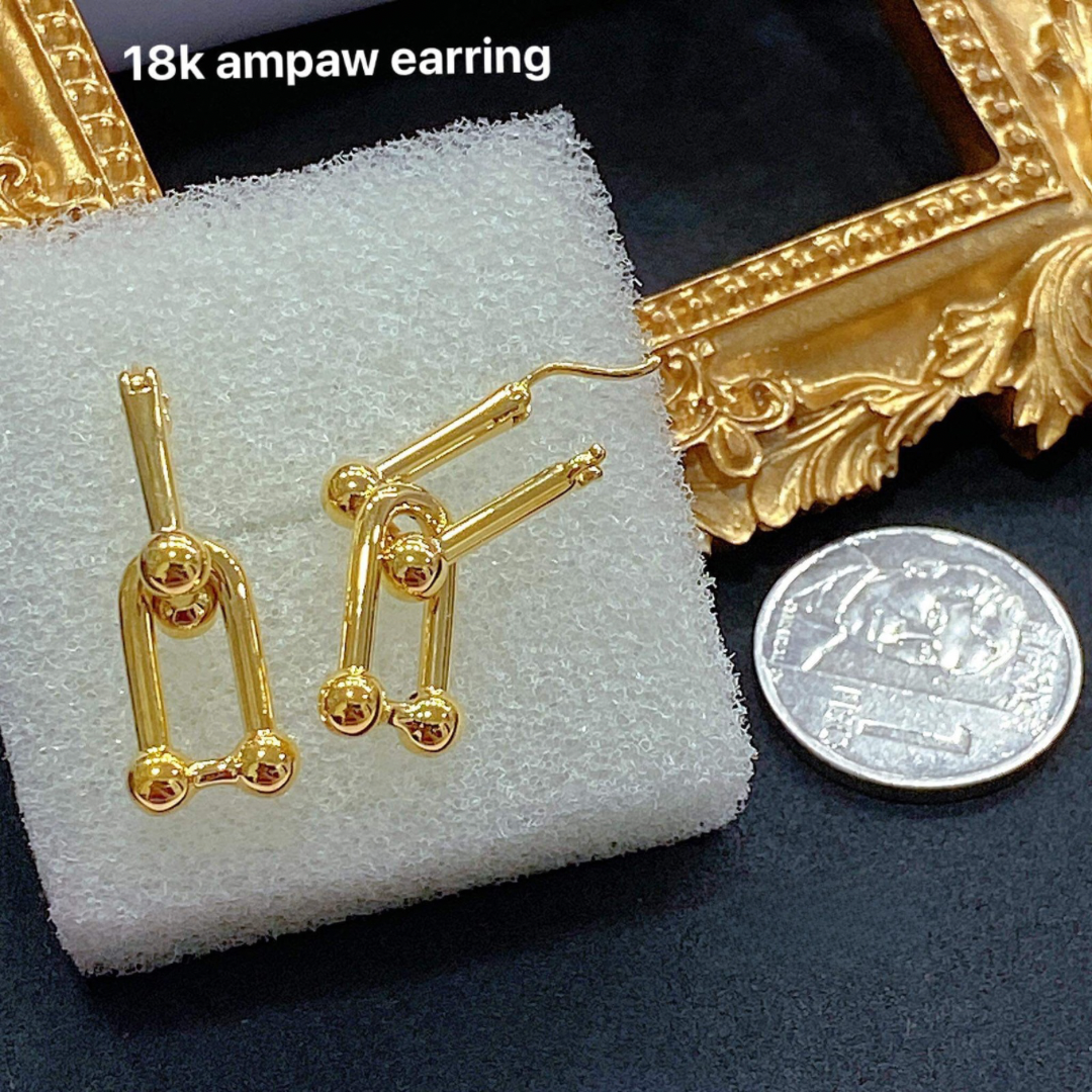 Twin Hardware Earrings Ampaw 18k Saudi Gold