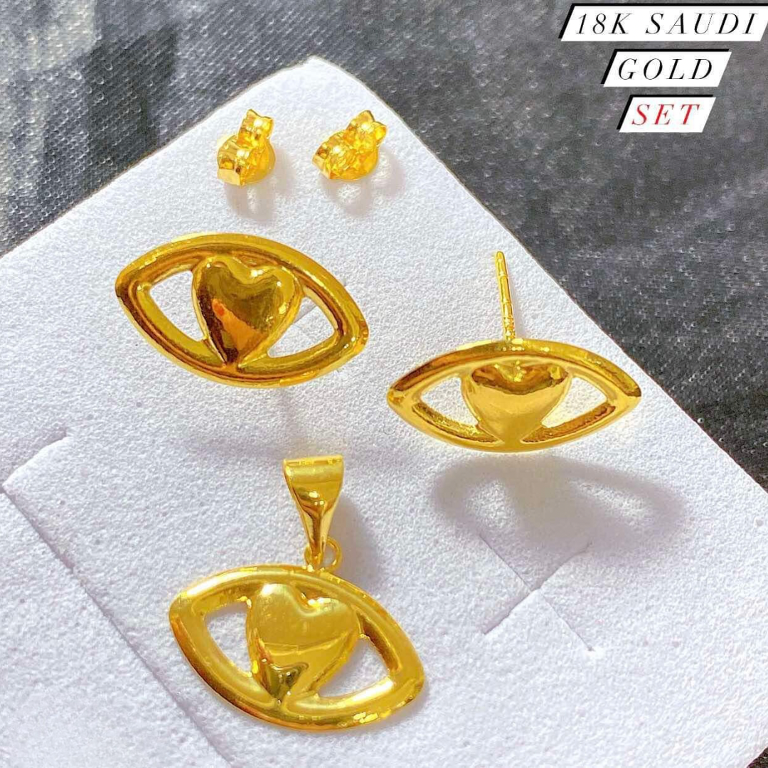 Eye Heart Set Earrings & Pendant 18k Saudi Gold