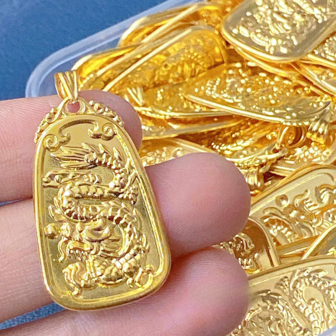 Golden Bar Dragon Pendant Solid 18k Saudi Gold