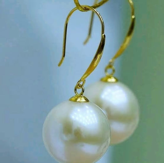 Freshwater Pearl Dangling Earrings Hook 18k Saudi Gold
