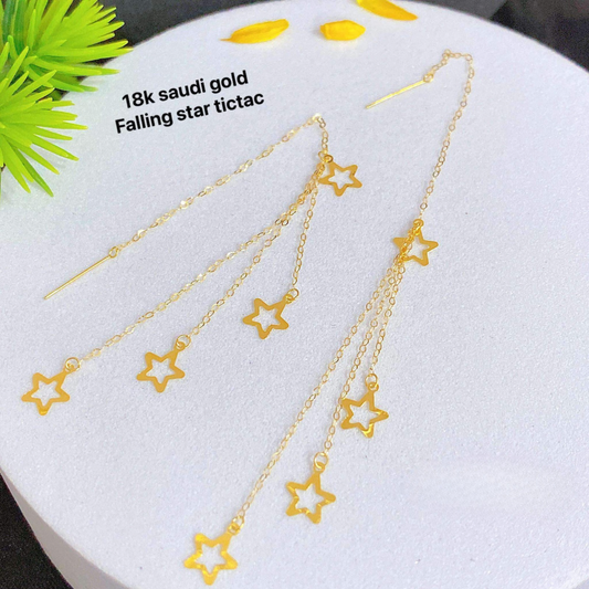 Falling Star Tictac Earrings 18k Saudi Gold