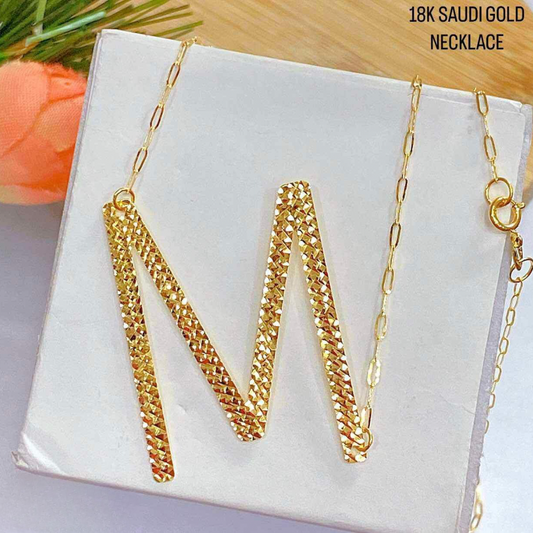 Letter M Diacut Necklace 18k Saudi Gold