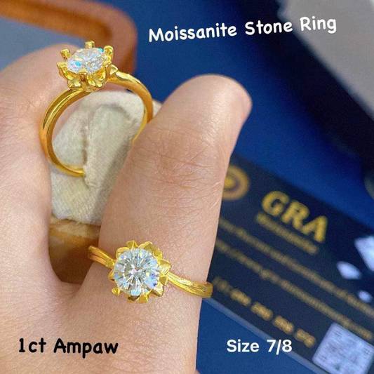 Flower Style Ring with Moissanite Stone Ampaw 18k Saudi Gold