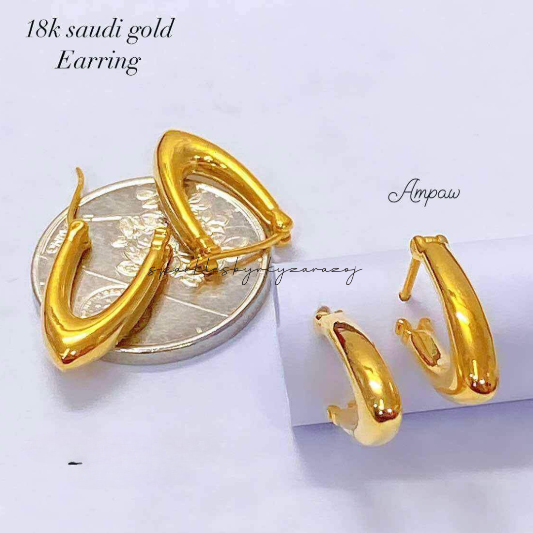 V-Shape Hoop Earrings Ampaw 18k Saudi Gold