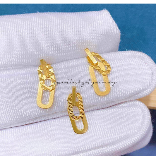 Set Twin Clip Pendant Solid 18k Saudi Gold