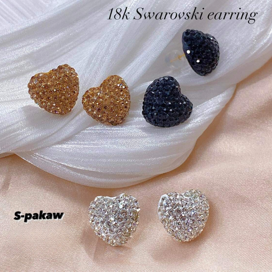 Heart Swarovski Earrings 18k Saudi Gold