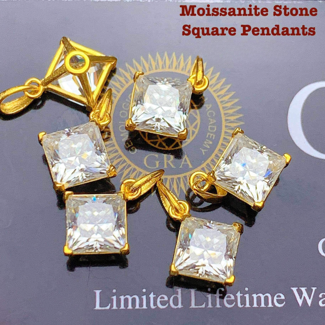 Square Pendant Moissanite Stone 18k Saudi Gold