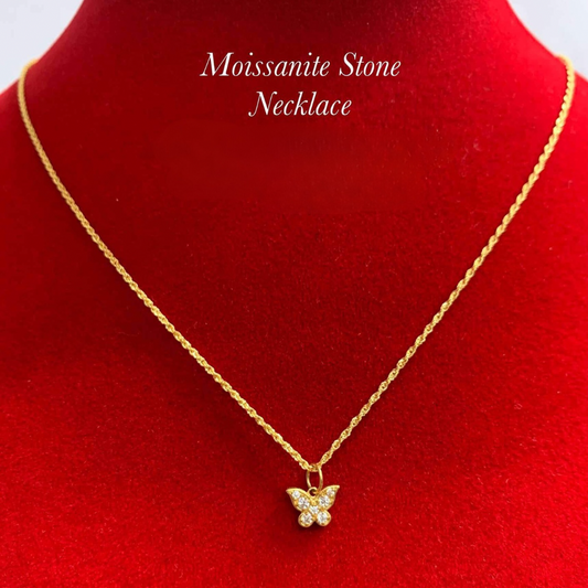 Butterfly Moissanite Stone Necklace Set Chain & Pendant 18k Saudi Gold