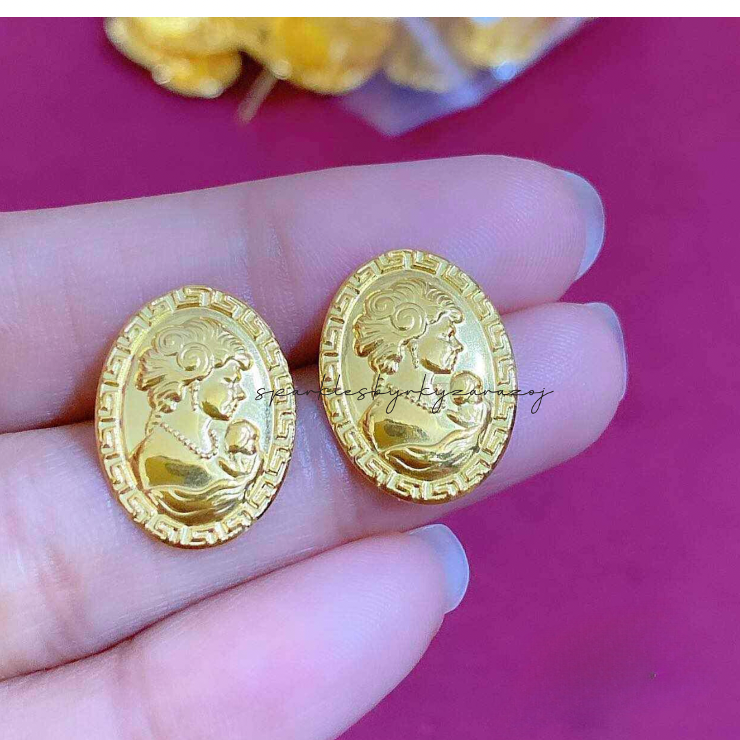 Mother & Child Earrings Solid 18k Saudi Gold