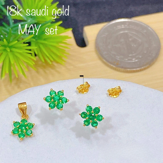 MAY Birthstone Set Pendant & Earrings 18k Saudi Gold