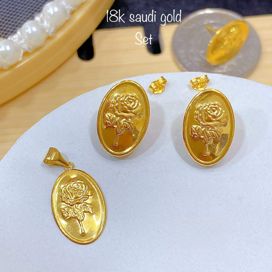 Rose Gold Set Pendant & Earrings 18k Saudi Gold