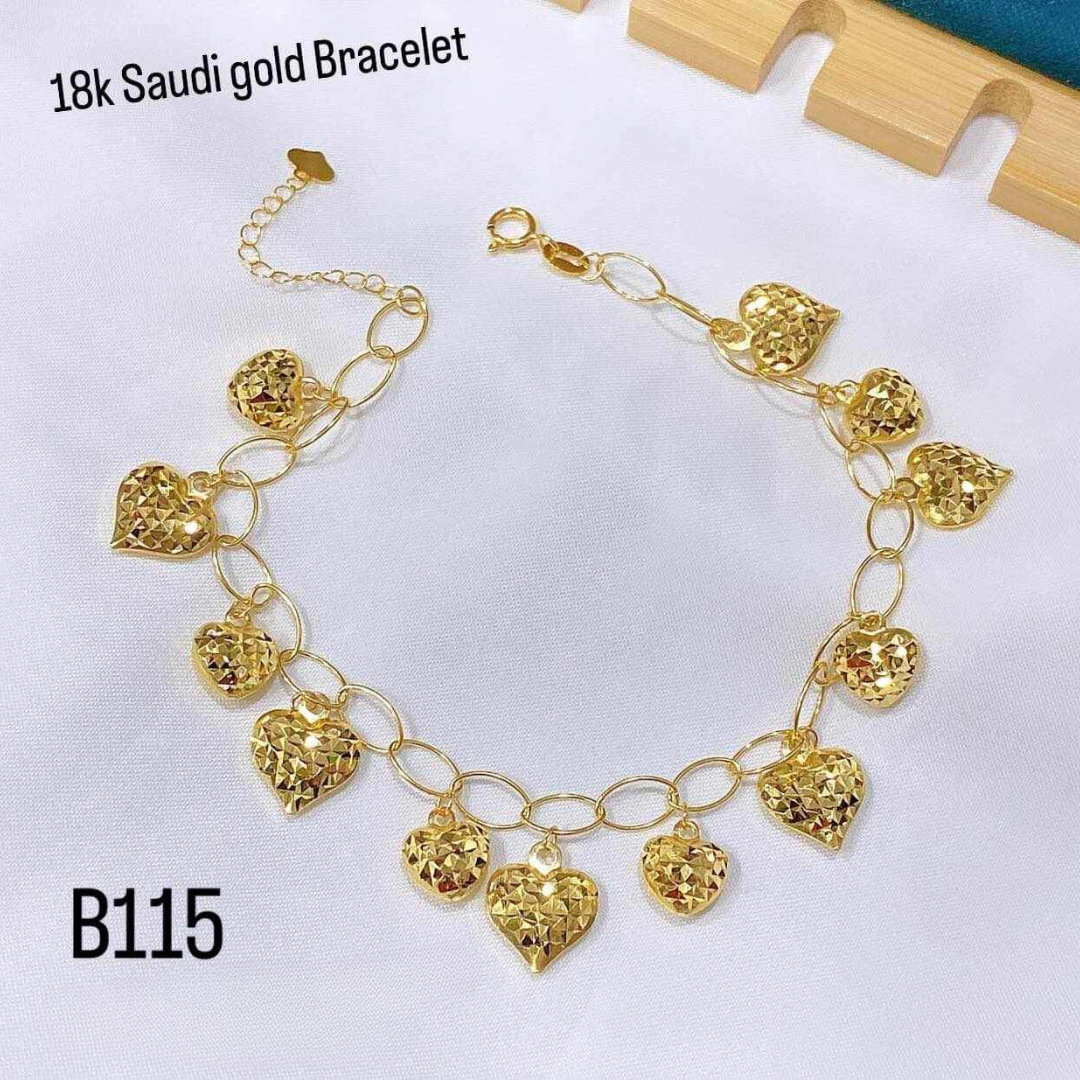 Station Heart Diacut Bracelet Solid 18k Saudi Gold