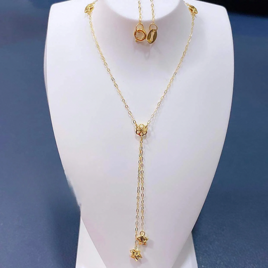 Twin Star Necklace Solid 18k Saudi Gold